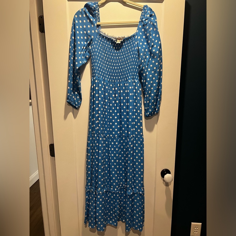 Dolan blue and white polka dot long sleeve dress